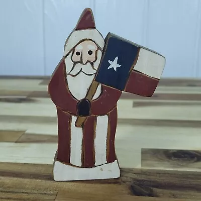 VTG  5  HandPainted  Christmas Wood Carved Santa Figure Holding Texas State Flag • $12.99