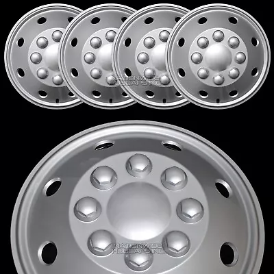 4 Silver 16  8 Lug RV Dual Steel Wheel Simulators Dually Rim Covers Hub Caps New • $74.99
