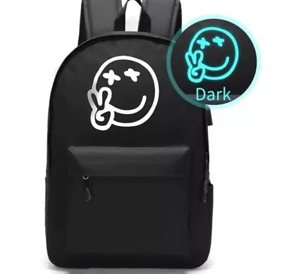 Smiley Face Happy Face Glow In The Dark Backpack Black Nwt Msrp $45 • $19.99