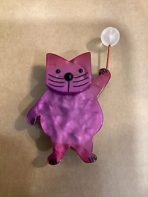 Marie Christine Pavone Purple Cat With Balloon Brooch/Pin  France Signed • $120