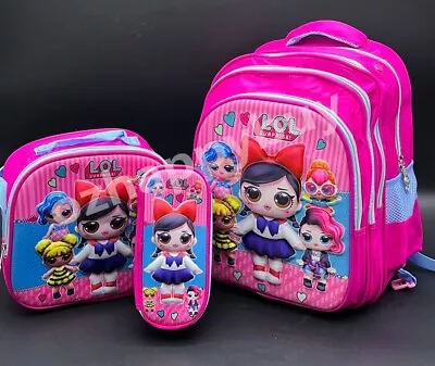 LOL DOLLS 3pcs Large 3D Kids School Bag Lunch Box Bag Pencil Case  • $59.95