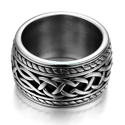 Punk Mens Stainless Steel Casting Thumb Eternity Knot  14.3mm Rings Biker Band • $12.09
