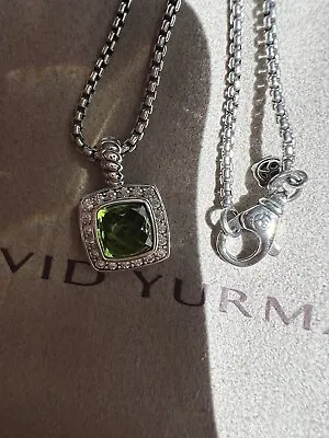 David Yurman 7mm Silver Albion Pendant 18  Necklace Peridot & Diamonds • $350