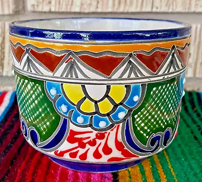 Mexican Ceramic Flower Pot Planter Folk Art Pottery Handmade Talavera #3 • $19.99