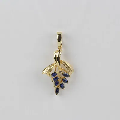 14k Yellow Gold Marquise Sapphire And Diamond Leaves Branch Pendant • $239