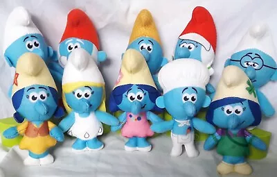 McDonalds Smurfs Full Set Of 10 Happy Meal Soft Toys Plush Smurfette Papa A5 • £15