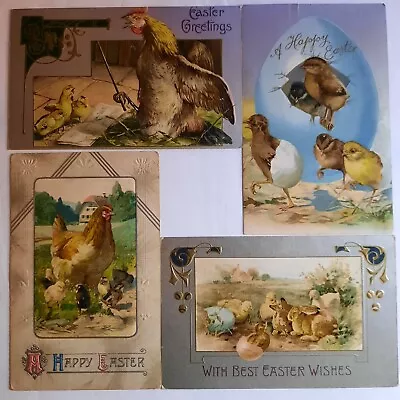 Vintage 1910 EASTER Post Card Lot Of 4~ GERMANY~Chicks Bunny~Embossed • $8.97