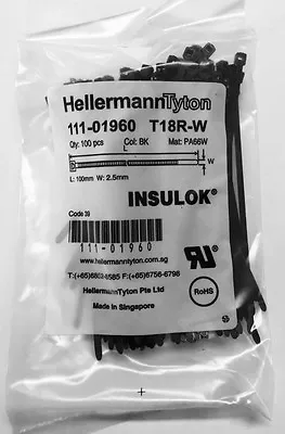 100Pcs Hellermann Tyton Nylon Cable Zip Ties 2.5mm X 100mm UV Stabilised • $13.95