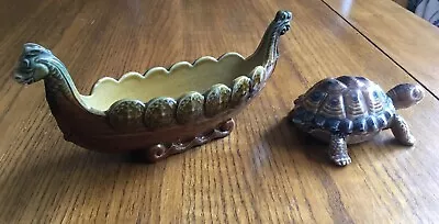 Vintage Wade Porcelain Viking Longboat & Tortoise Trinket Dish With Lid • £6