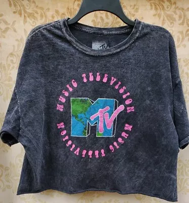 MTV Cropped Top Logo Black T-Shirt Size XL • £10.04