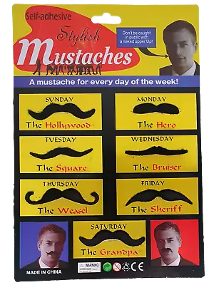 Pencil Thin Stylish Black Self Adhesive Fake False Joke Moustaches Fancy Dress • £3.95