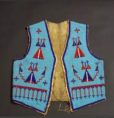 Old American Style Handmade Sioux Design Beaded Front Powwow Regalia Vest BV913 • $313.65