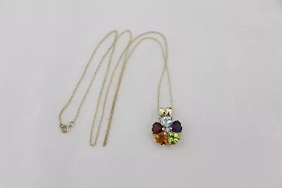 10k Gold Multi Gemstone Heart Petal Flower Pendant NECKLACE 1.5 Cttw Alwa Vahan • $189