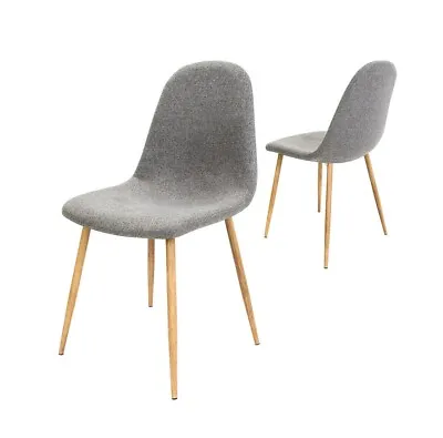 Trendy Residential Design Dining Chairs Retro Wooden Look Steel Leg Fabric Seat • $1049