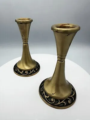 Vintage Brass OPPENHEIM Israel Shabbat Judaica Vine Pair 2 Candle Sticks Holders • $34.99