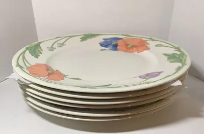 4 VILLEROY & BOCH Amapola Rimmed Dinner Plates Raised Floral 10 1/2  • $80