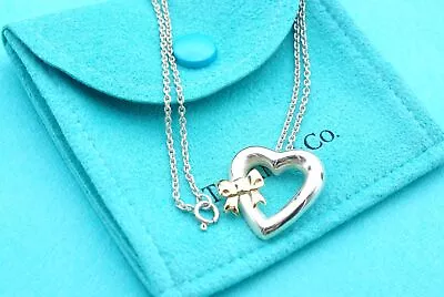 Tiffany & Co. Ribbon Heart Necklace Silver925 750 K18 W/Storage Bag B0836815 S • $375.36