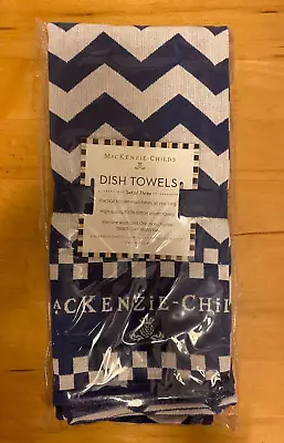 Mackenzie-Childs Blue White Zig Zag Dish Towels Set 3 NEW! Royal Check Kitchen • $55