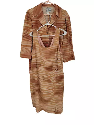 Rickie Freeman Teri Jon Size 14 Silk Dress 2 Piece Vintage Linen Jacket • $69.99