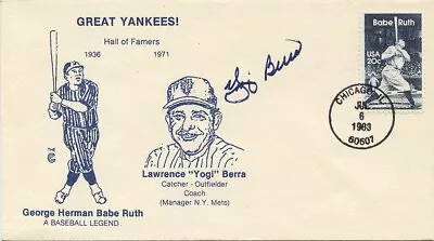 1983 Yogi Berra Signed Babe Ruth FDC First Day Issue Cachet JSA • $34.88