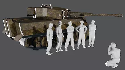 WWII German Tank Crew Photo Pose With Photographer - Peaked Caps - 5 Figure Set • £18.49