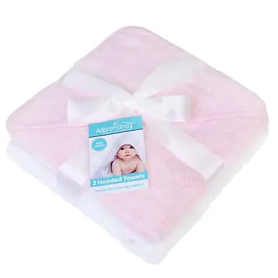 2 X Hooded Baby Towel Soft 100% Cotton Bath Wrap Pink & White • £9.99