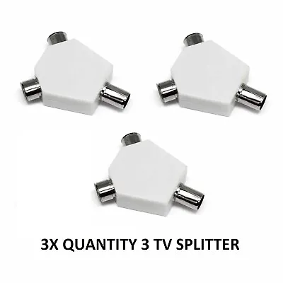 3 X 2 Way TV Aerial Coax Coaxial Splitter - Y Adaptor Ariel Dual Converter Cable • £3.99