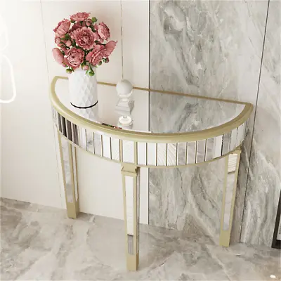 Unique Mirrored Console Table Half Moon Shaped Dressing Table Living Room Entry • £169.97