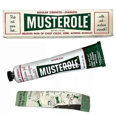 Vintage MUSTEROLE Regular Strength Pain Relief Rub Tube Box Instructions Plough • $42.99