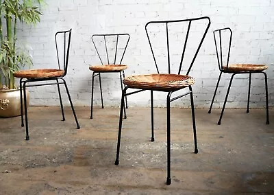 4 Vtg Petite 50s 60s Mid Century Modern Wicker Bistro Cafe Cocktail Chairs • £199.99