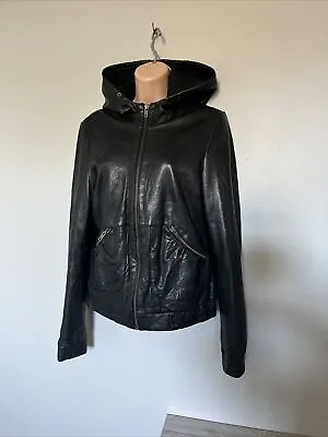 Muubaa Hooded Soft Lambs Leather Hooded Jacket Uk 10 • $44.19