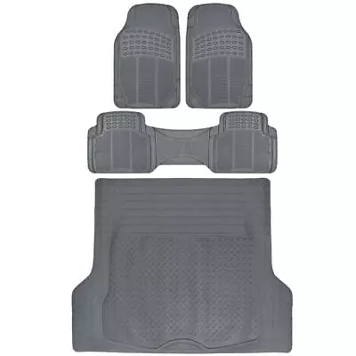 All Gray Automotive Floor Mats W/ Cargo Trunk Liner Heavy Duty All Weather Set • $49.95