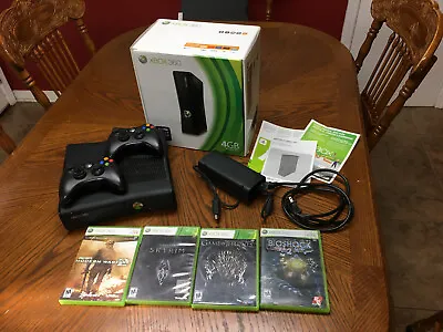 Microsoft Xbox 360 S 4GB Console - Black (1439) W/ 2 Controllers & 4 Games WORKS • $84