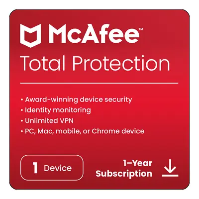 McAfee Total Protection 2024 - 1 Device 1 Year - [Download] • £6.24