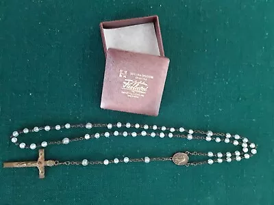 Vintage Glass Beaded Rosary 16 In Gold-tone Crucifix And Medal Religious • $14.59