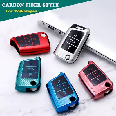 $18.25 • Buy Carbon Fiber TPU Car Flip Key Fob Holder Case Cover For Volkswagen VW Golf 7 Mk7