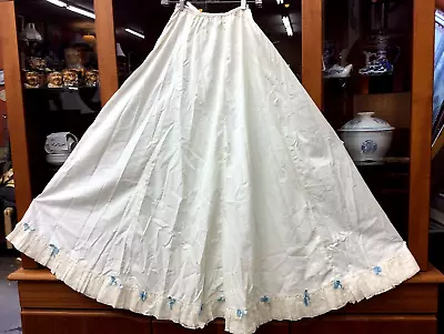 Vintage PETTICOAT ~ Half Slip ~ Ivory 3 1/2  Lace With Blue Ribbons ~ Long Full • $39