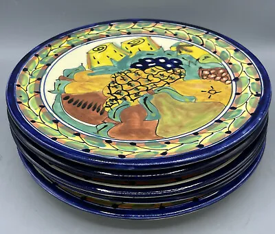 VTG Mexico Talavera Folk Art Pottery Dinner Plate Set (5) Fruit Lead-free EUC • $69.95