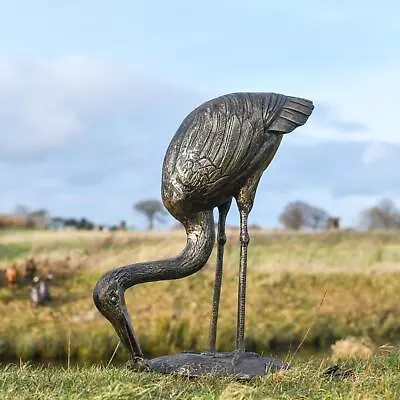 Large Fishing Heron Garden Sculpture - Aluminium Outdoor Ornament • £589