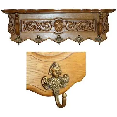 Ornately Carved Cherub Dutch Oak Coat Hat Scarf Wall Rack Hanger Royal Hooks • $1894.88