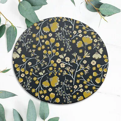 Vintage Yellow Gray Flowers Retro Mouse Pad Mat Office Desk Table Accessory Gift • $10.39