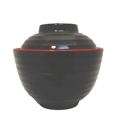 Japanese 4 D Black Melamine Shiruwan Sushi Miso Soup Rice Bowl With Lid • £6.99