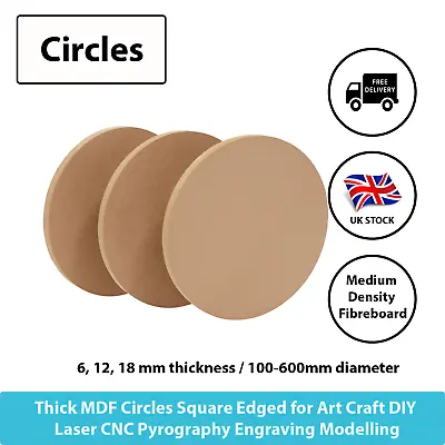 Circle MDF 4mm 6mm 9mm 12mm 18mm Diameter 100mm To 600mm Square Edged Shape Wood • £2.98