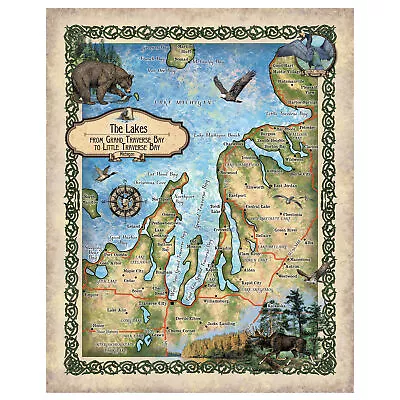 Petoski Lake Traverse City Michigan Map Art Print Poster Vintage Wall Home Decor • $56.99