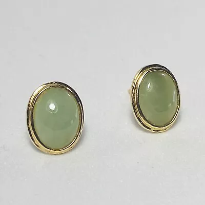 Ming's Honolulu 14K Yellow Gold Oval Green Jade 10.5mm Stud Earrings 1.87g • $450