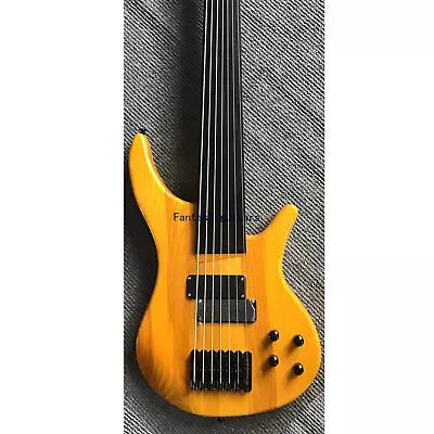 7 String Ash Body Electric Bass Guitar Fretless Maple Neck Transparent Yellow • $342