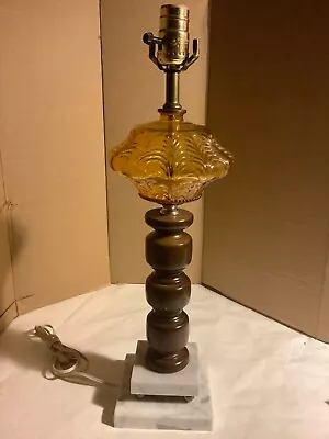 VTG Amber/Wood Double Marble Base Table Lamp 20 Inches • $42