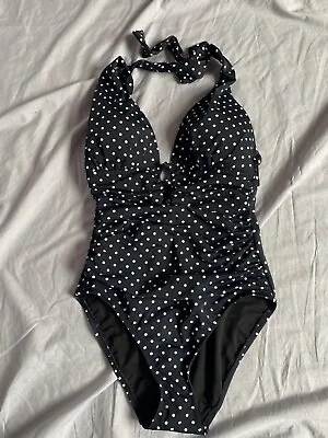 Lauren Ralph Lauren Women's Black + White Spotted Swimming Costume Size UK 8 • £50