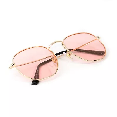 Pink Tint Men's Women's Vintage Gold Frame Retro Summer Shade Sunglasses • $10.99