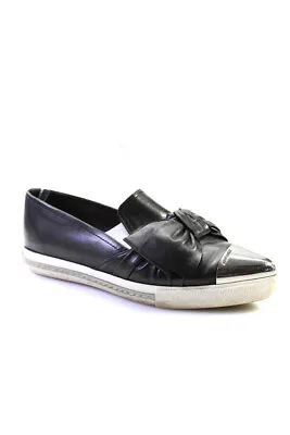 Miu Miu Women's Pointed Toe Bow Slip-On Loafers Black Size 5.5 • $73.19